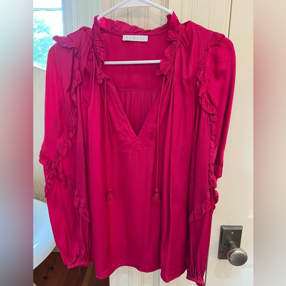 Hot pink ruffle detailed top